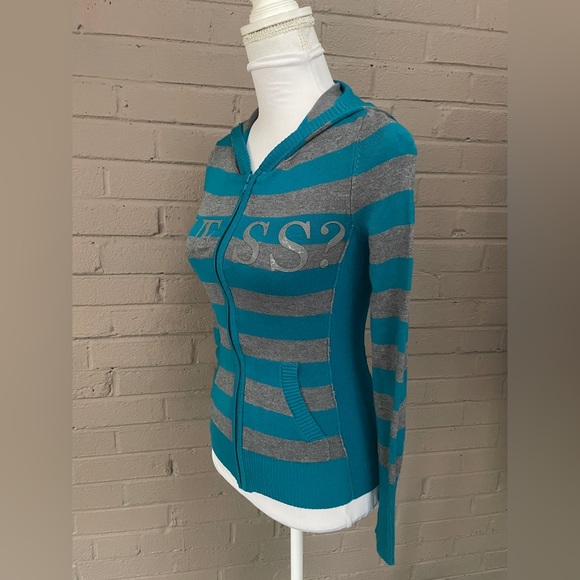 GUESS striped zip front sweater hoodie XS - Picture 6 of 15